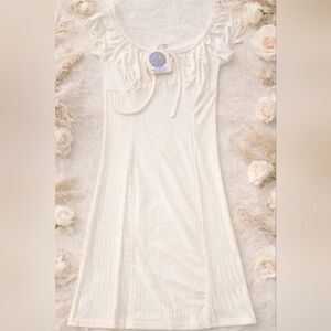 Honey Bee Boutique White Ribbed Bodycon Midi Dress | Small | Stretchy Cottagecor